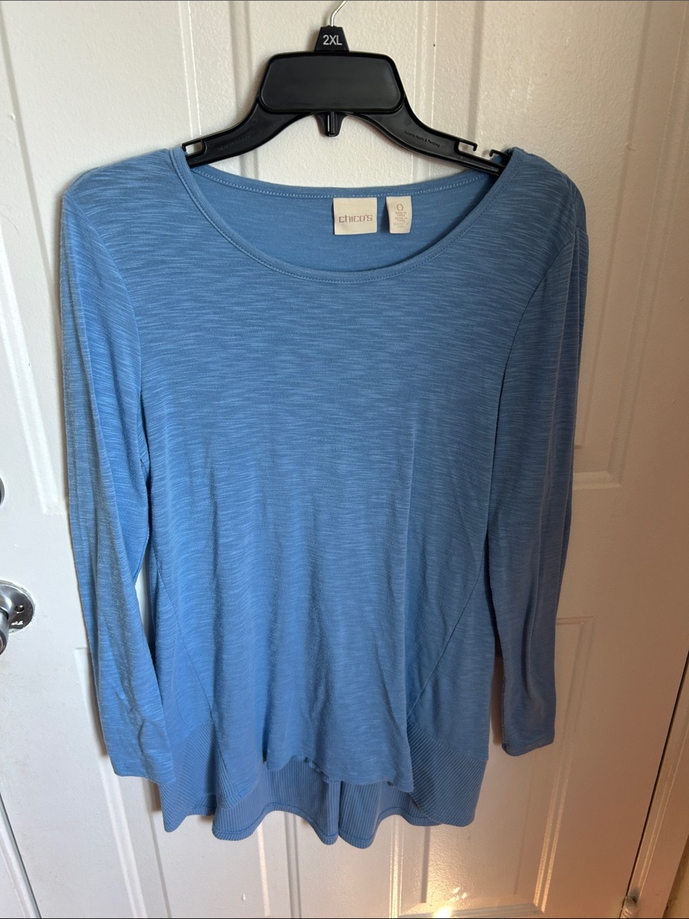 Chico's Dusty Blue Long-Sleeve Scoop Neck Top
